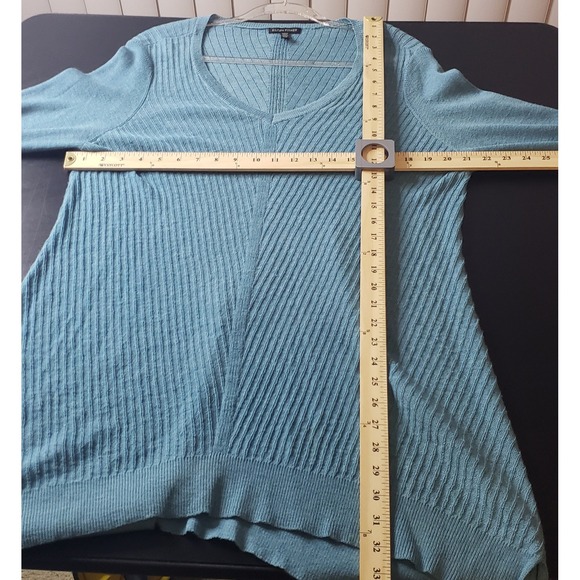 Eileen Fisher Aqua Blue Ribbed Knit Shark Hem Tunic Sweater L Casual 100% Wool - Picture 6 of 9